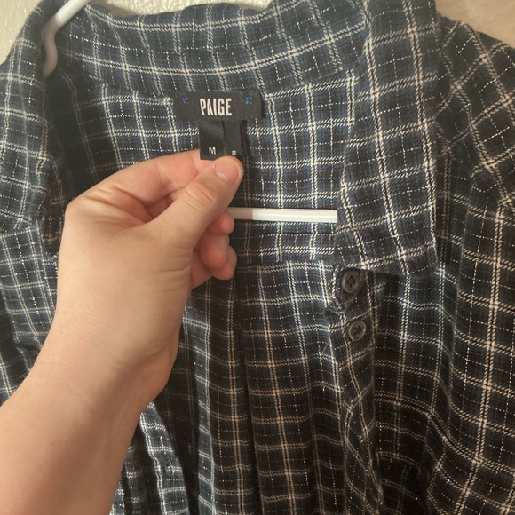 PAIGE Blue Metallic Button-up Shirt Women’s Medium - Picture 4 of 6